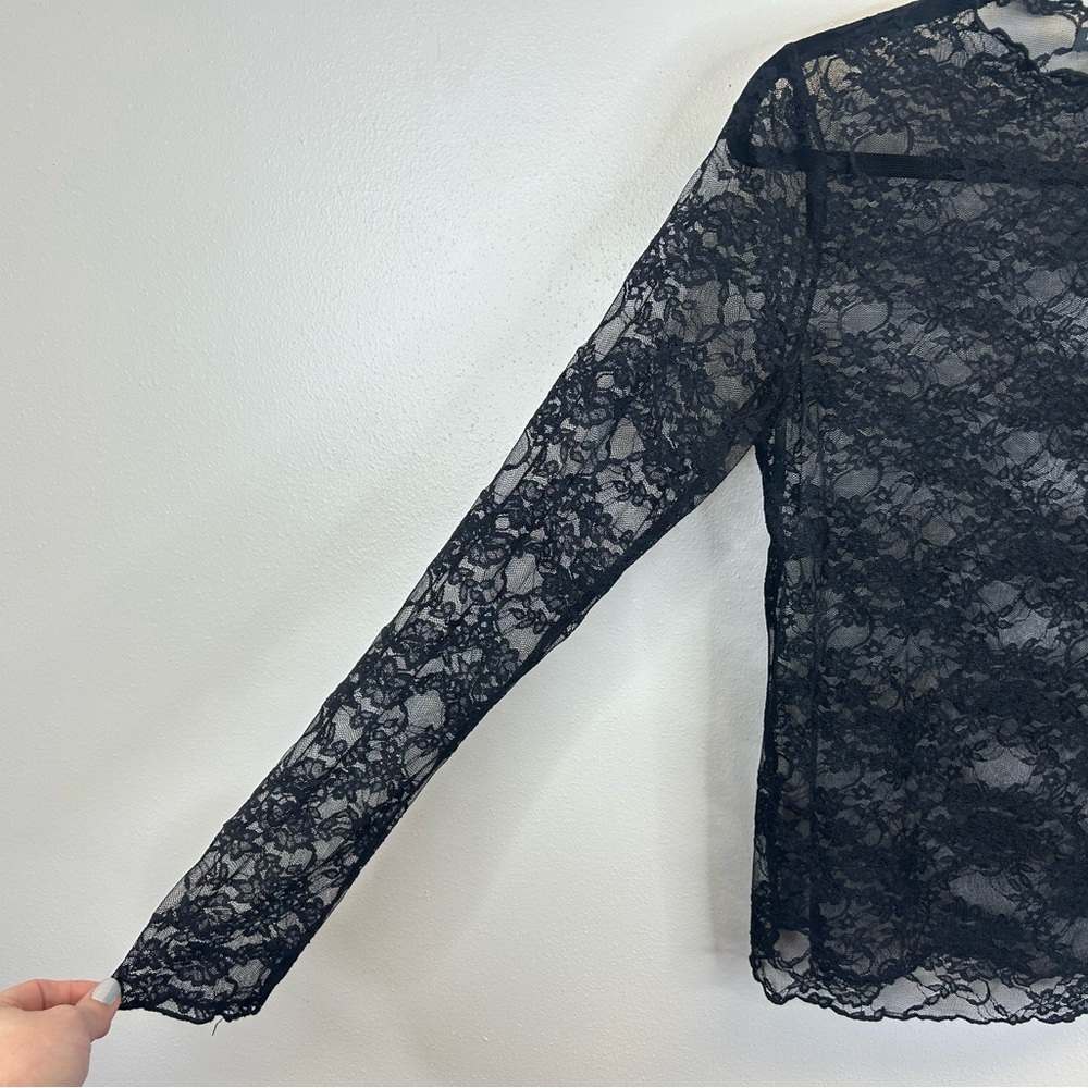Emerson Lang Y2K Black Lace Sheer Top Womens XL Long Sleeve Goth Witchy Vampire - Picture 7 of 10